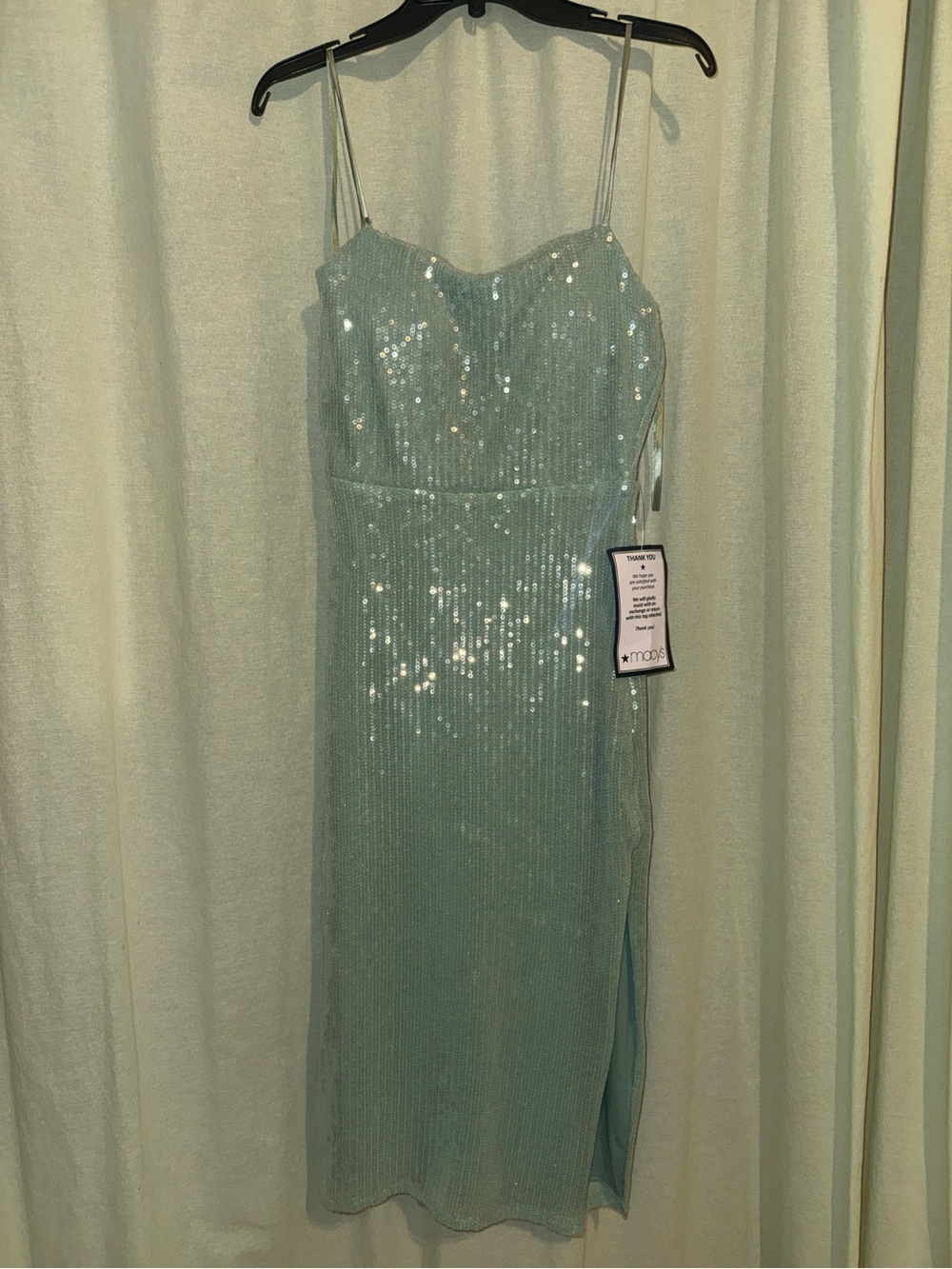 Macy's Seafoam Sequin Midi Slip Dress